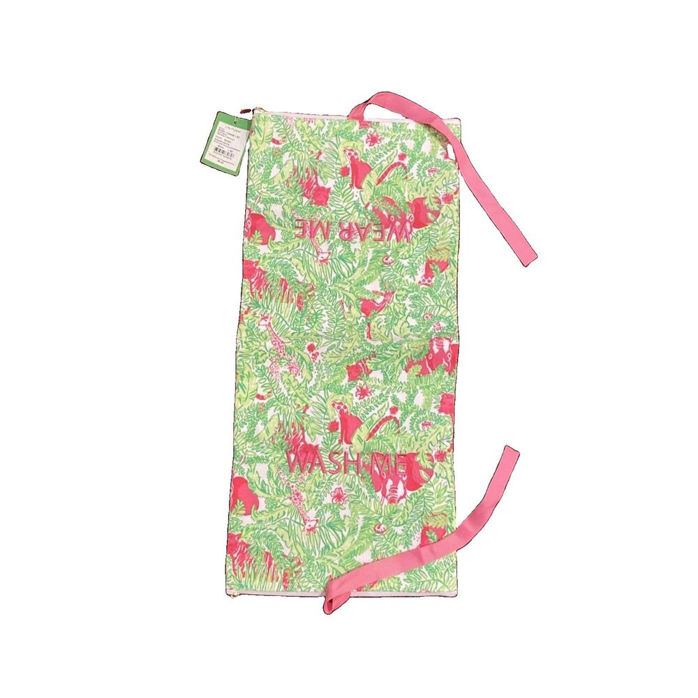 Lilly Pulitzer Laundry Bag Cotton Green Pink Animal Print Backyard Safari Travel